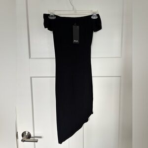 Nasty Gal Black Asymmetrical Off-Shoulder Dress